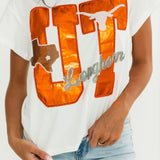 Licensed Texas Metallic Word With Icons Tee | Queen Of Sparkles