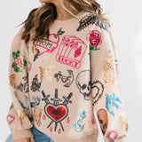 Beige Tattoo Sweatshirt | Queen Of Sparkles