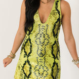 Lime Green & Black Snake Print Full Sequin V Neck Tank Dress | Queen Of Sparkles