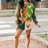 Colorblock Deer Head Sweatshirt | Queen Of Sparkles