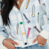 Blue & White Plaid Golf Tee Button Up Cardigan | Queen Of Sparkles