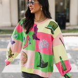 Licensed Lavender, Pink & Green Checkered Wicked Icon Sweatshirt | Queen Of Sparkles