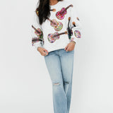 Grey Multi Guitars Sweatshirt | Queen Of Sparkles