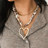 Josie Brown & Tan Scarf Necklace W/ Jumbo Heart