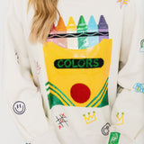 Beige Multi Crayon & Doodle Sweatshirt | Queen Of Sparkles