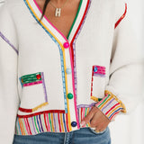 White & Rainbow Jewel Trim Button Up Cardigan | Queen Of Sparkles