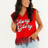 Licensed UGA 'Glory Glory" Feather Bottom Tank Sweater | Queen Of Sparkles