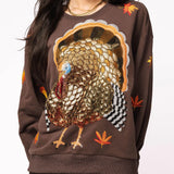 Brown Big Turkey & Leaves Sweatshirt | Queen Of Sparkles