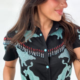 Black With Turquoise Bulls Romper