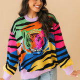 Rainbow Sequin Tiger Head Sweater | Queen Of Sparkles
