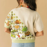 Ivory & Green Gingham Colorblock Thanksgiving Meal Knit Top | Queen Of Sparkles