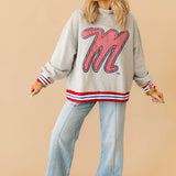 Licensed Ole Miss Grey Gingham Mascot Mock Neck Sweatshirt | Queen Of Sparkles