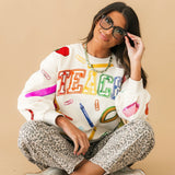 Beige Multi 'Teach' Scattered Icon Sweatshirt | Queen Of Sparkles