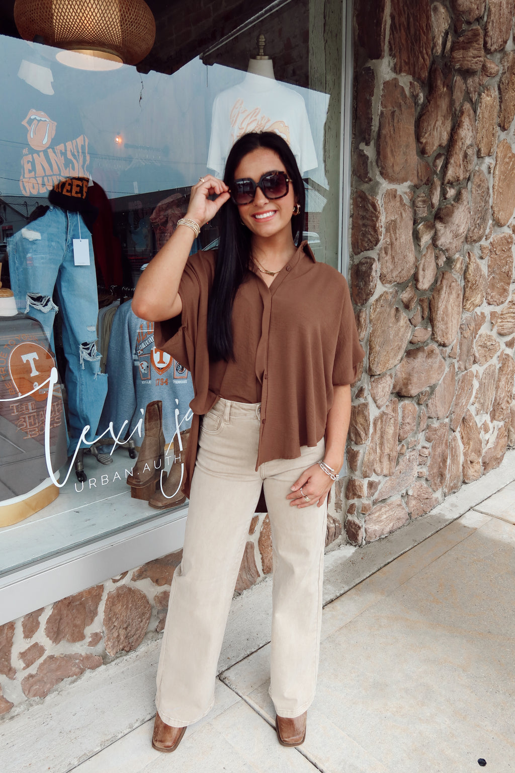 PRETTY LADY OVERSIZED TOP | BROWN