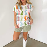 White Multi Easter Bunny Tee | Queen Of Sparkles