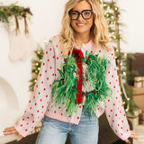 Light Pink & Red Polka Dot Wreath Neck Knit Sweater | Queen Of Sparkles