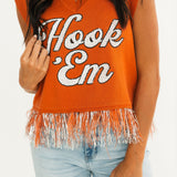 Licensed Texas 'Hook 'Em' Feather Bottom Tank Sweater | Queen Of Sparkles