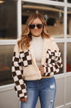 CHECKERED TEDDY JACKET | TAUPE