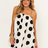 Strapless Bubble Mini Dress | Cream Polka Dot