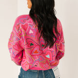 Hot Pink Multi Groovy Heart Tie Up Sweater | Queen Of Sparkles