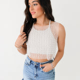 Pearl Mesh Sleeveless Crop | Ivory