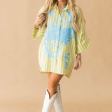 Green & Aqua Striped QOS Card Logo Cotton Tunic | Queen Of Sparkles
