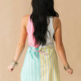 Colorblock Stripe QOS Card Logo Tie Cotton Tank Dress | Queen Of Sparkles