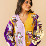 Licensed LSU Mascot Colorblock Button Up Cardigan | Queen Of Sparkles