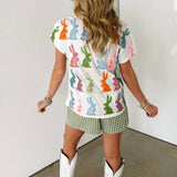 White Multi Easter Bunny Tee | Queen Of Sparkles