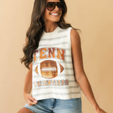 Licensed Tennessee Grey & White Striped Sequin Football Knit Tank | Queen Of Sparkles