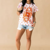 Pink & Orange Polka Dot QOS Card Logo Tee | Queen Of Sparkles