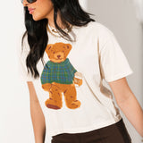 Cozy Plaid Bear Crop Tee