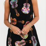 Black Multi Guitars Cotton Tank Dress