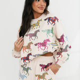 Beige Multi Print Horse Short | Queen Of Sparkles