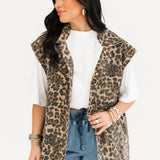 Denim Button Up Vest | Leopard