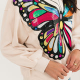 Beige Oversized Multi Butterfly Sweatshirt | Queen Of Sparkles