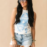 White & Blue QOS Card Logo Tank | Queen Of Sparkles