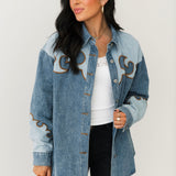 Western Embroidered Denim Shacket