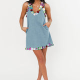 Floral Trim Denim Tank Dress | Queen Of Sparkles