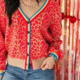 Leopard Stripe Sweater Cardigan | Hot Pink