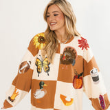 Brown & Ivory Checkered Fall Icon Sweatshirt | Queen Of Sparkles