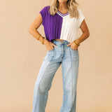 Gameday Cropped Sweater | Purple White