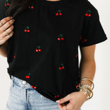 Black Mini Jeweled Cherry Tee | Queen Of Sparkles