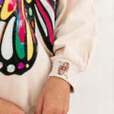 Beige Oversized Multi Butterfly Sweatshirt | Queen Of Sparkles