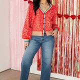 Leopard Stripe Sweater Cardigan | Hot Pink