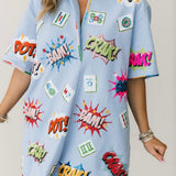 Powder Blue Mahjong Icon Collar Rainbow Trim Dress | Queen Of Sparkles