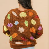 Brown Multi Leaf Quilted QOS Card Sweatshirt | Queen Of Sparkles
