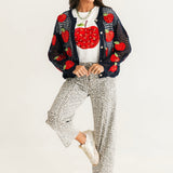 Crochet Navy & Red Sequin Apple Button Up Sweater | Queen Of Sparkles