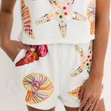 White Multi Shell Short | Queen Of Sparkles