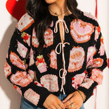 Black Cakes & Pastries Tie Up Sweater
